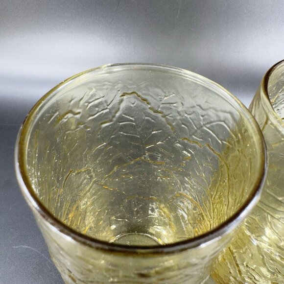 Anchor Hocking Sherwood Amber Glass Leaf Textured Glasses Vintage Glassware Set2 - Picture 5 of 12